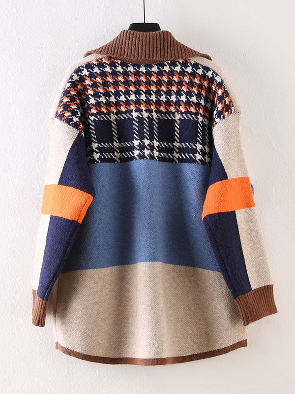Retro Color Block Sweater Cardigans