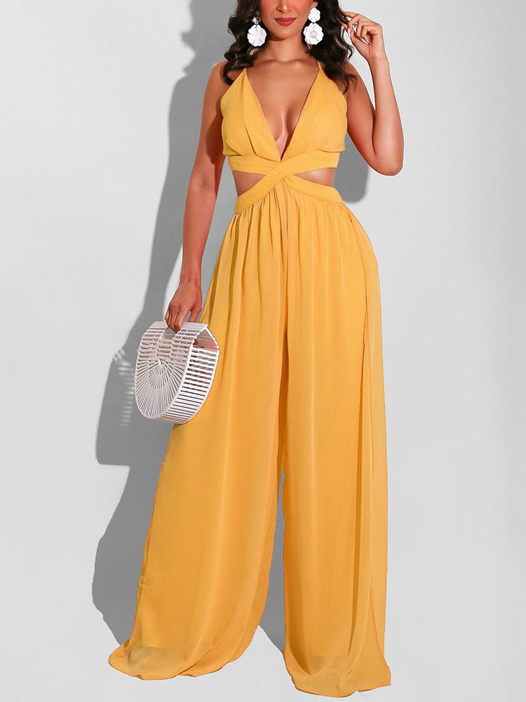 Straps V-Neck Cut Out Jumpsuits
