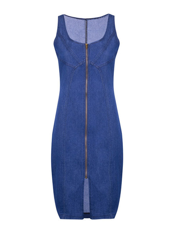 Sleeveless Zipper Slim Denim Dresses