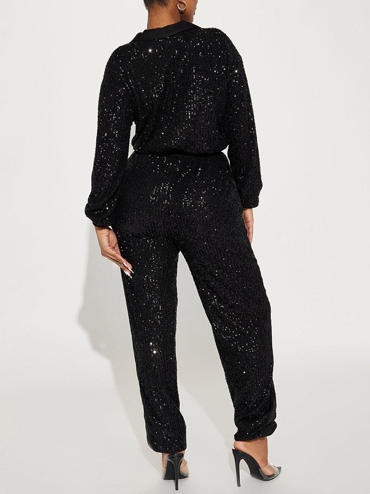 Sequin Zipper Jumpsuits