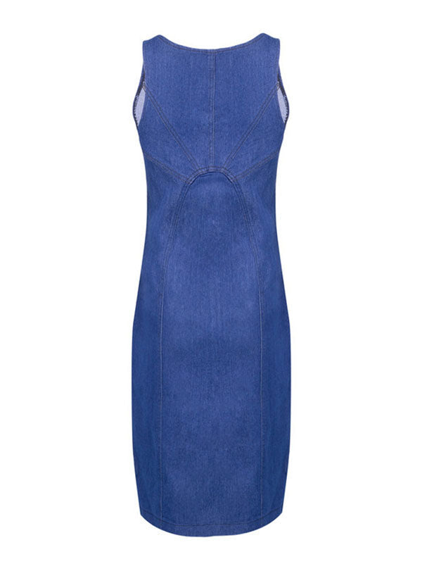 Sleeveless Zipper Slim Denim Dresses