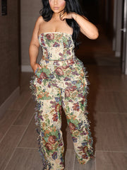 Vintage Tube Top Fringe Pants Set