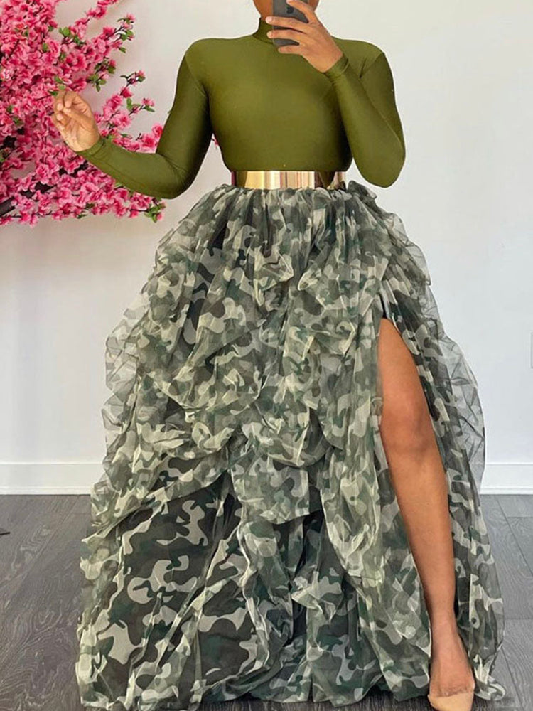 High Waisted Slit Tulle Skirts
