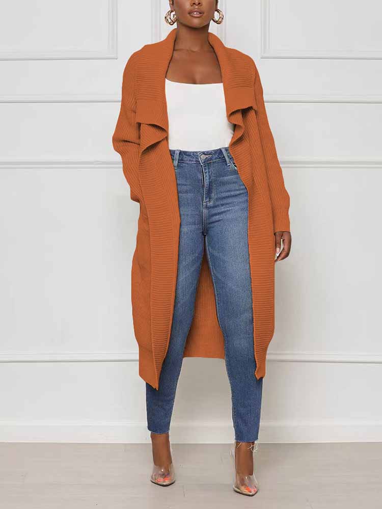 Knitted Solid Open Front Cardigans