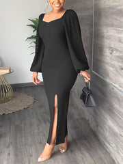 Lantern Sleeve Slit Dresses