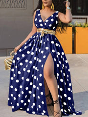 Printing Polka Dot Slit Maxi Dresses