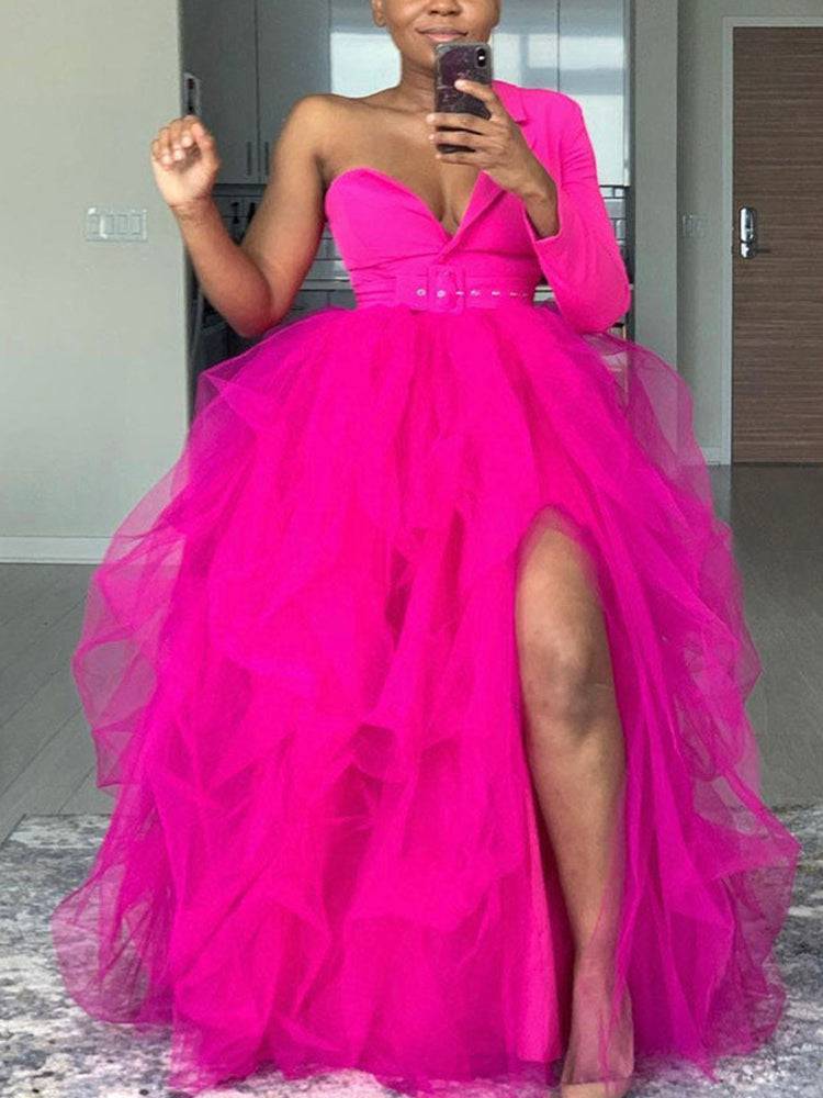 High Waisted Slit Tulle Skirts