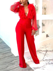 Mesh V Neck Jumpsuits