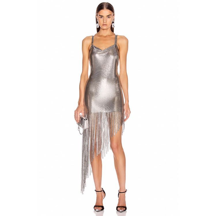 Essential Silver Sequin Fringe Mini Dress