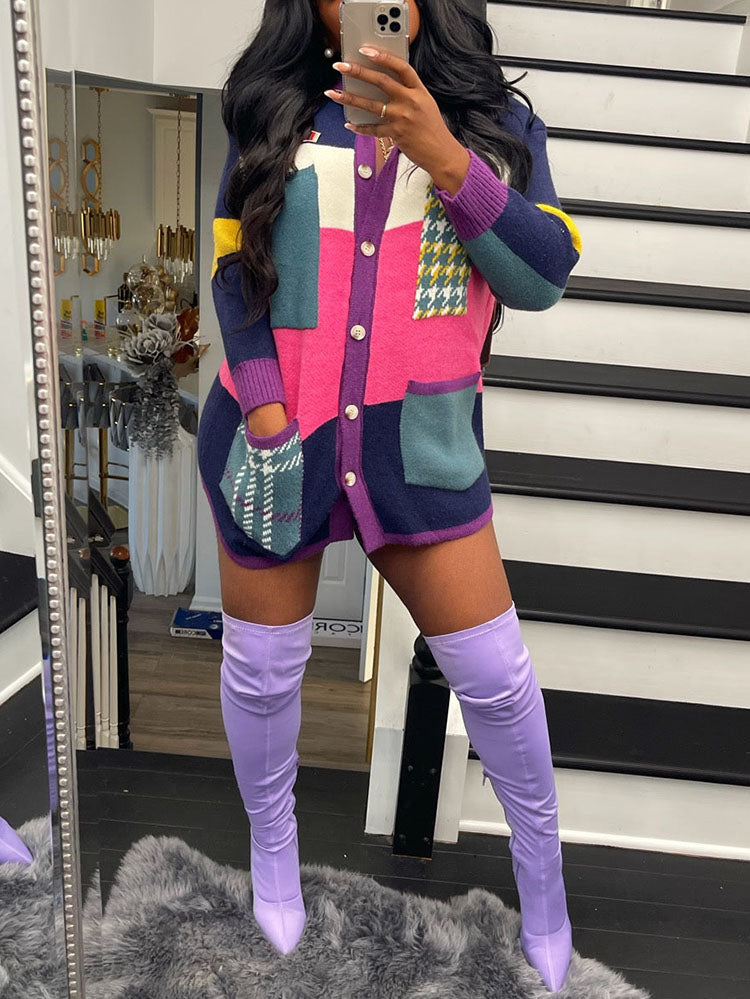 Retro Color Block Sweater Cardigans