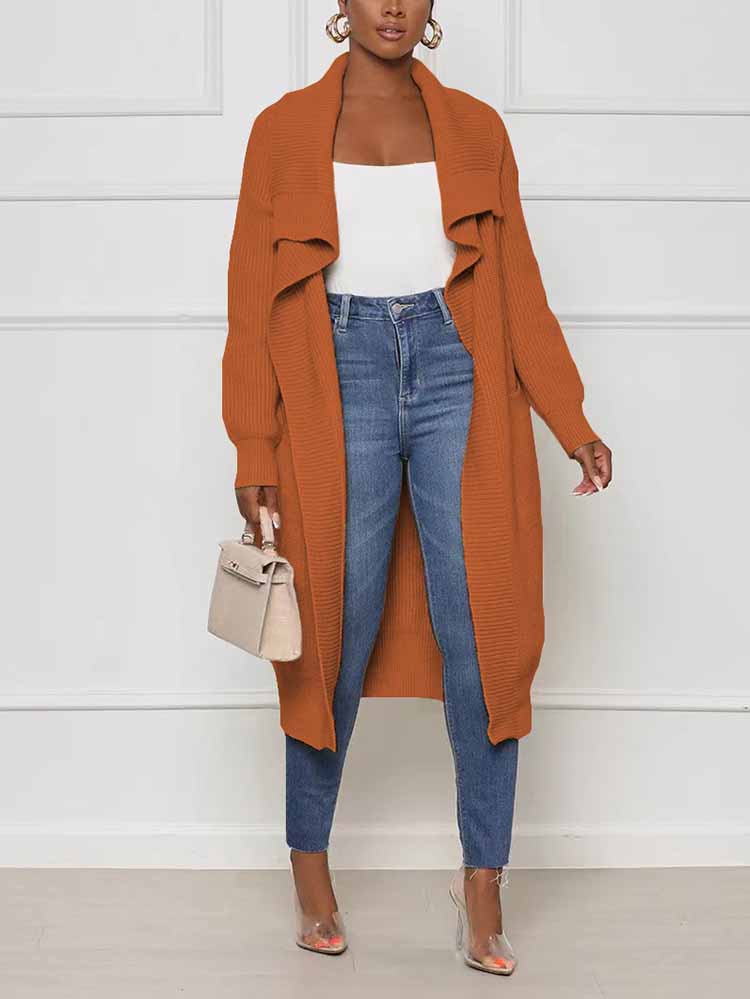 Knitted Solid Open Front Cardigans