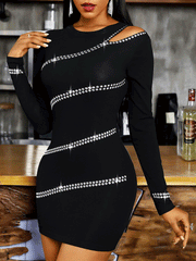 Rhinestones Cut Out Mini Dresses