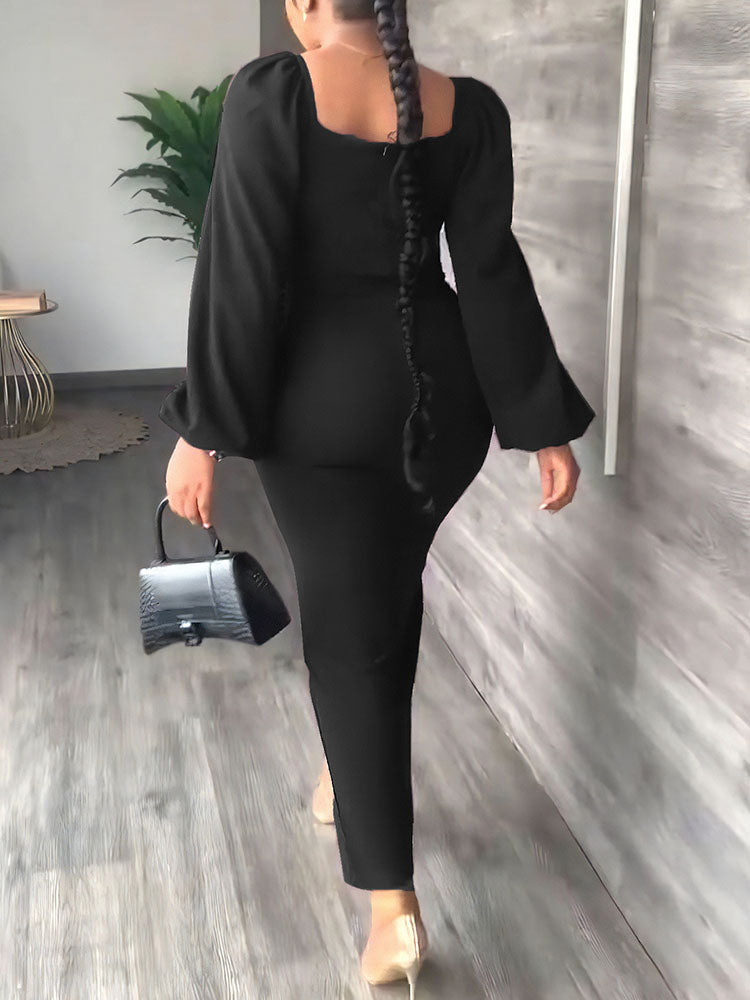 Lantern Sleeve Slit Dresses