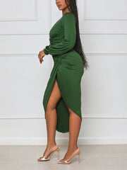 Asymmetrical Ruched Midi Dresses
