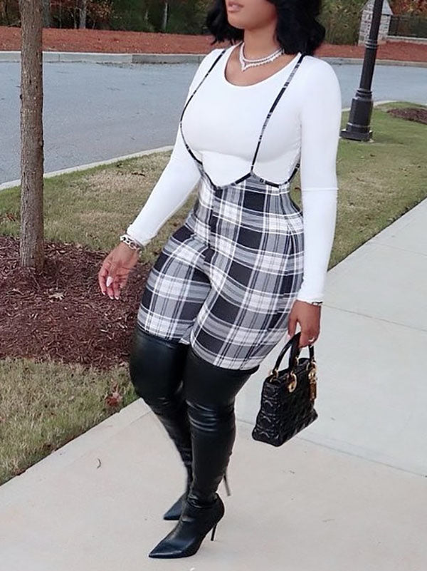Plaid Top Overalls Set