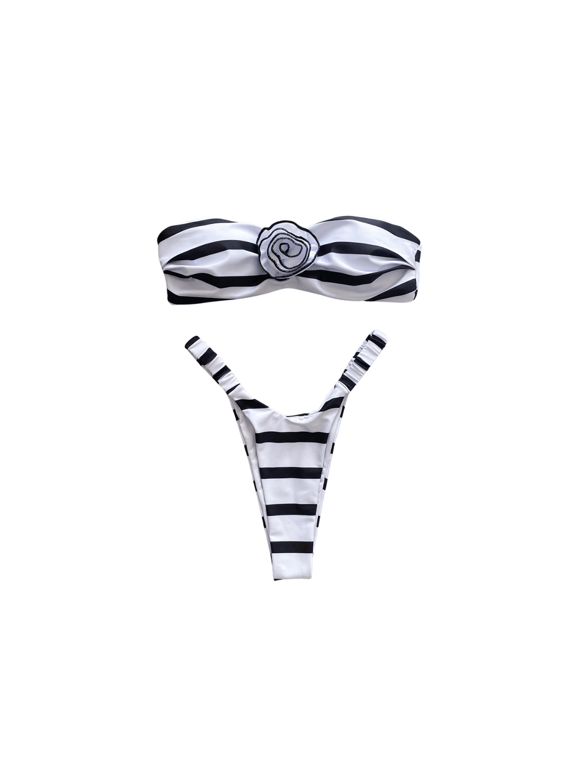 Ensemble bikini deux pièces à rayures et fleurs 