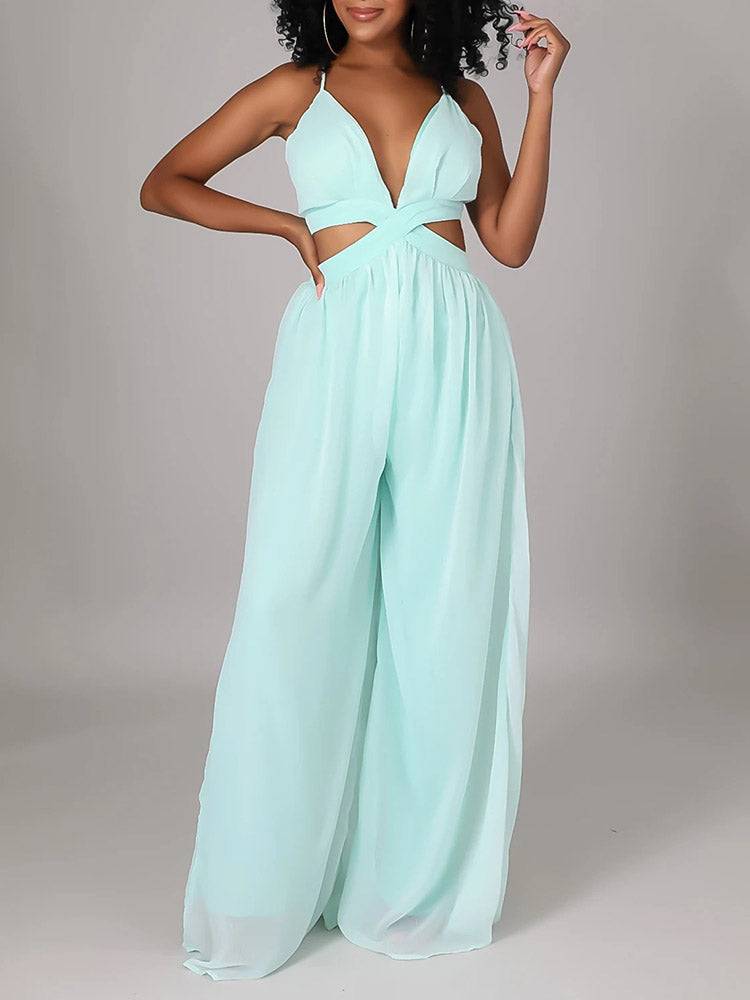 Straps V-Neck Cut Out Jumpsuits