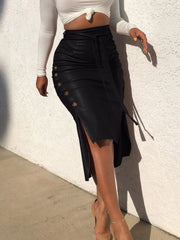 PU Belted Irregular Hem Skirts