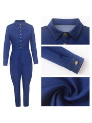 Button Skinny Denim Jumpsuits