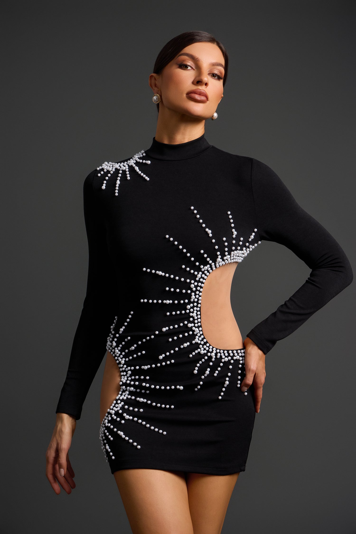 Long Sleeves Pearl Mini Dress