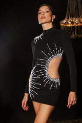 Long Sleeves Pearl Mini Dress