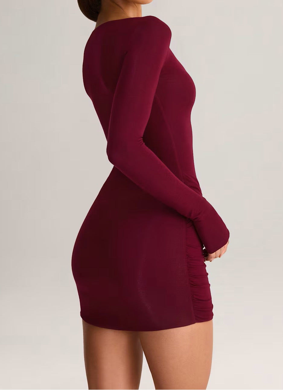 Draped Long-Sleeve Mini Dress