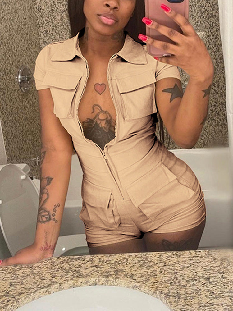 Zip Up Cargo Rompers