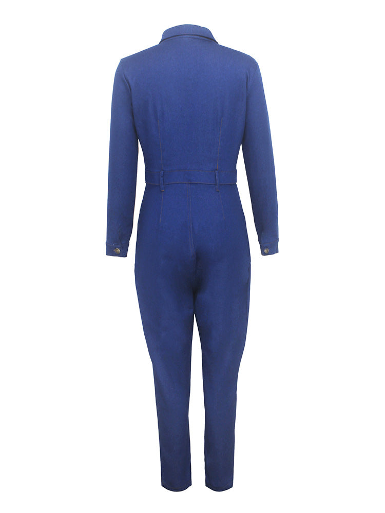 Button Skinny Denim Jumpsuits