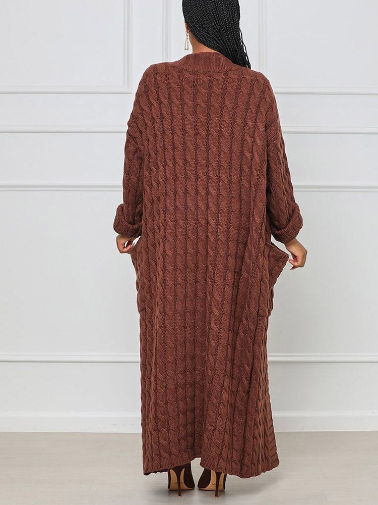 Knitted Solid Pocket Sweater Cardigans