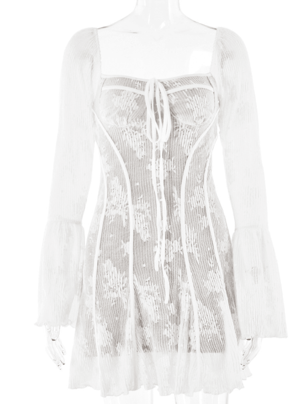 Robe courte blanche à encolure carrée et imprimé floral 