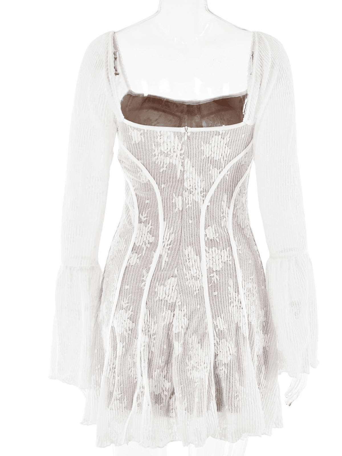 Robe courte blanche à encolure carrée et imprimé floral 