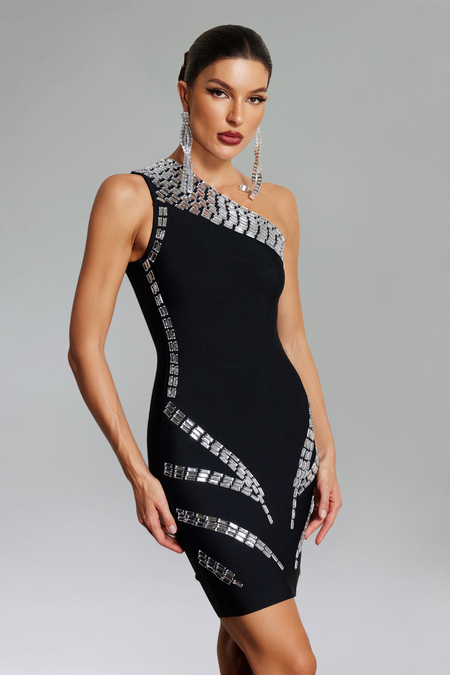 Diamante One Shoulder Mini Dress