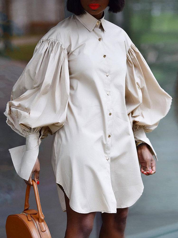 Puff Sleeve Mini Shirt Dresses