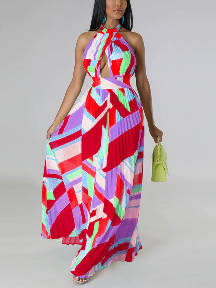 Halter Pleated Maxi Dresses