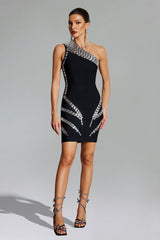 Diamante One Shoulder Mini Dress
