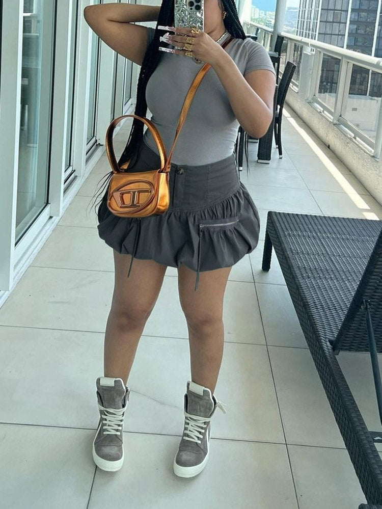 Zipper Puffy Mini Skirts