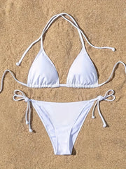 1Pc Swimsuit Ribbed Backless Pads Bikini Set Halter Triangle Bra Side Tie Thong Swimwearwear Lady Bathing Suit