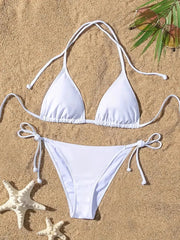 1Pc Swimsuit Ribbed Backless Pads Bikini Set Halter Triangle Bra Side Tie Thong Swimwearwear Lady Bathing Suit