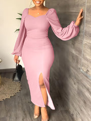 Lantern Sleeve Slit Dresses