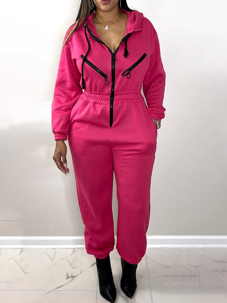 Hooded Zip-Up Jumpsuits