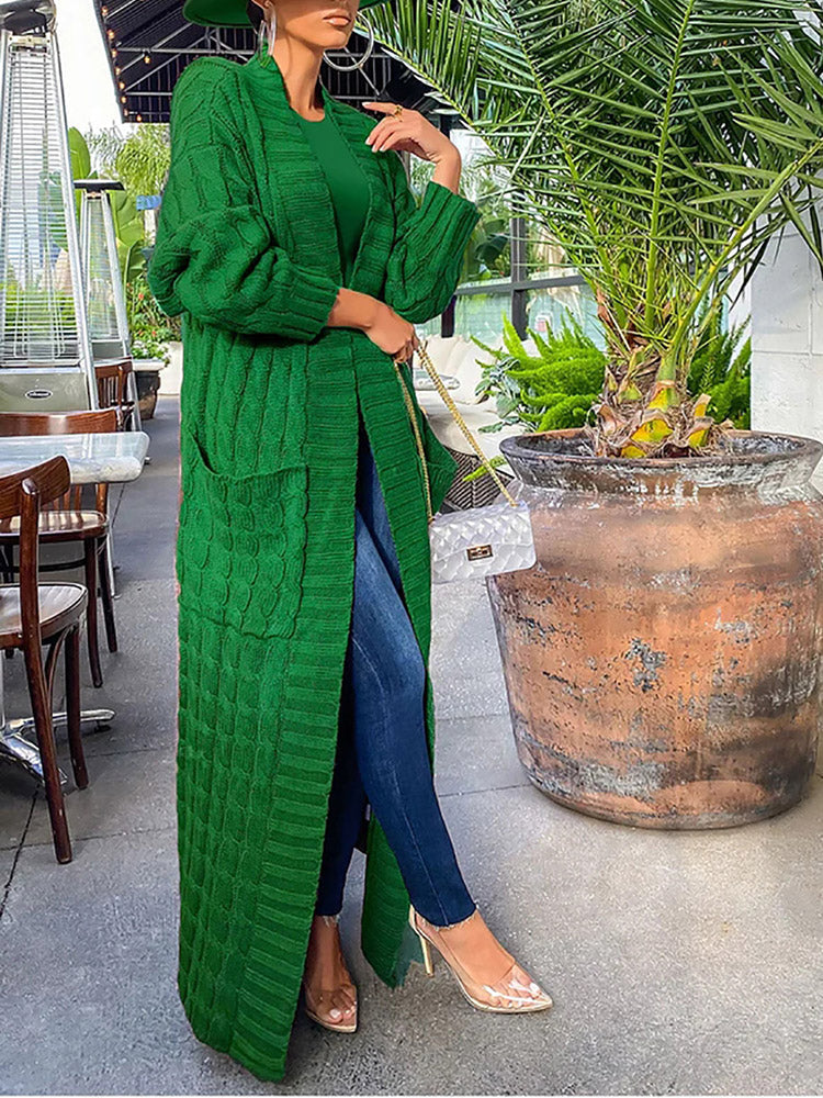 Knitted Solid Pocket Sweater Cardigans