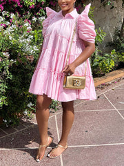Puff Sleeve Ruffle Shirt Dresses