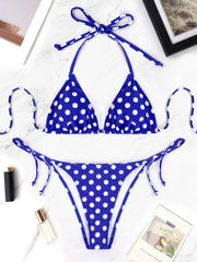 2 Pcs/Set Swimsuit Bikini Set Blue And White Polka Dot Pattern Swimsuit Casual Lady's Bikini Set