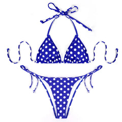 2 Pcs/Set Swimsuit Bikini Set Blue And White Polka Dot Pattern Swimsuit Casual Lady's Bikini Set