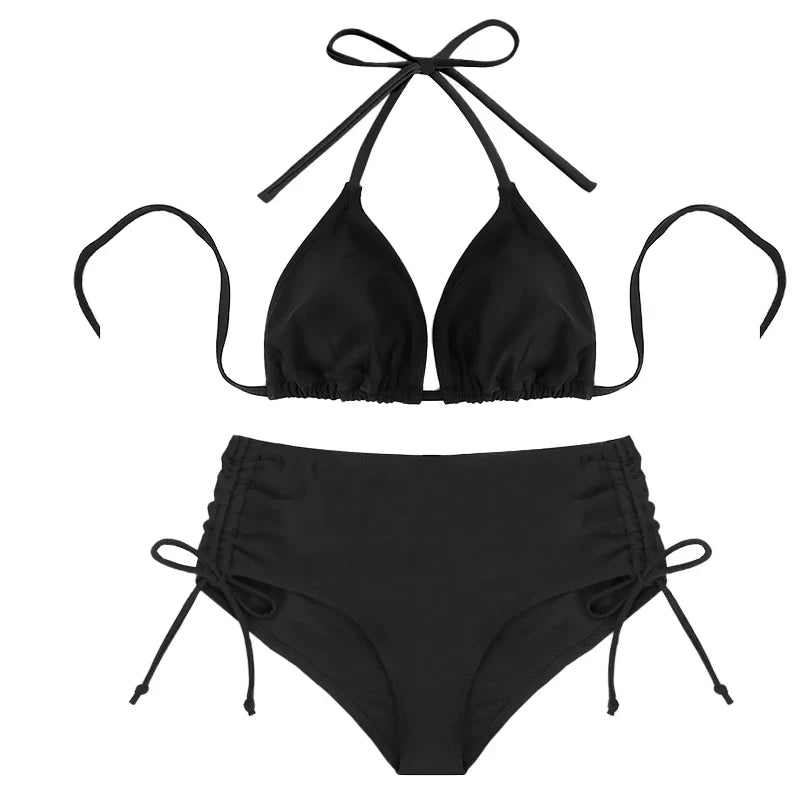 2 Pcs/Set Bikini Split Set Leisure Style Hanging Neck Bareback Strap Bikini Set Swimsuit
