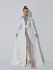 Rhinestone Mesh Jumpsuit In Silver