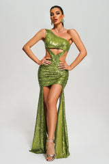 One Shoulder Sequin Cutout Mini Dress