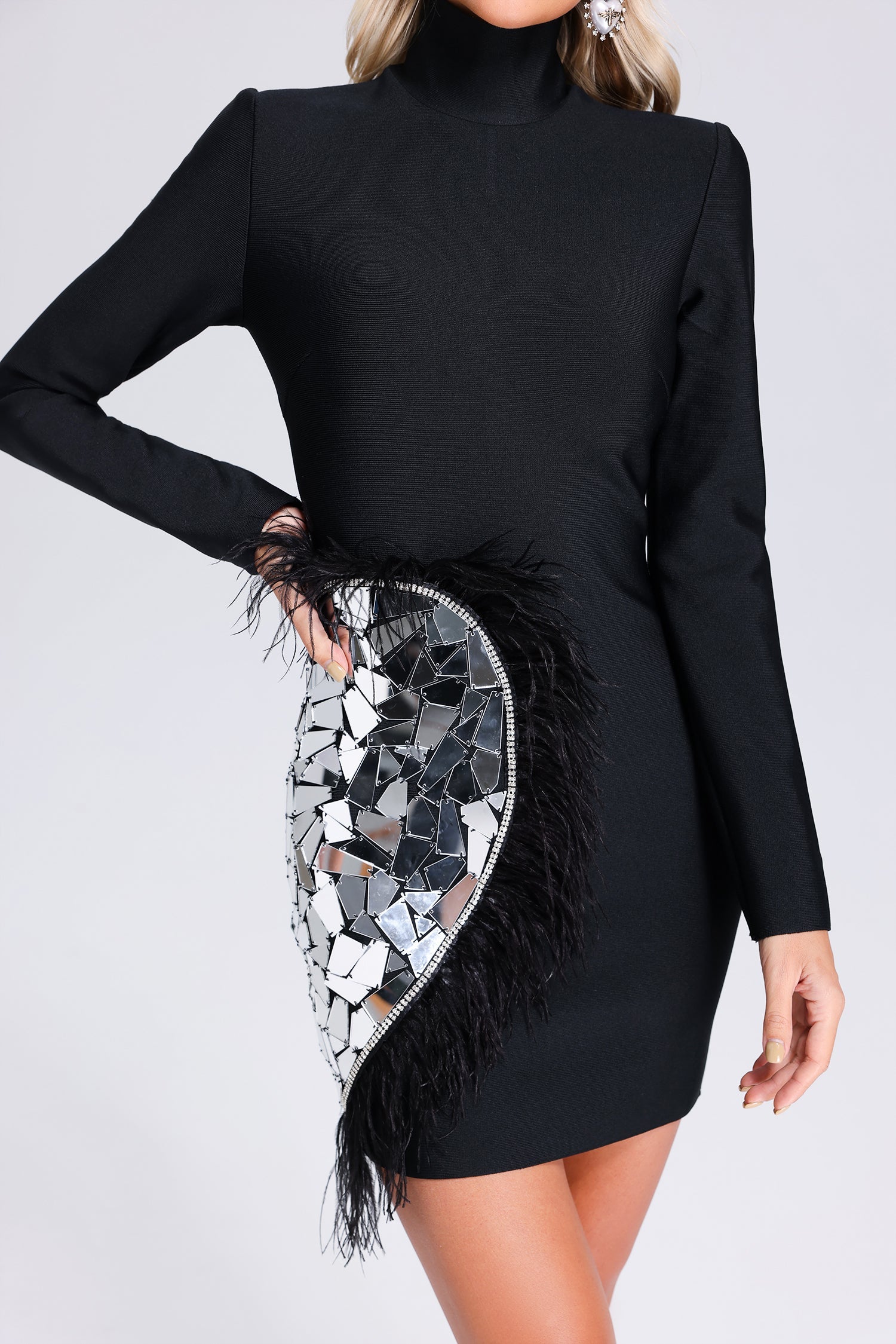 Mirror Feather Bandage Mini Dress