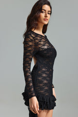 Lace Asymmetrical Hem Mini Dress