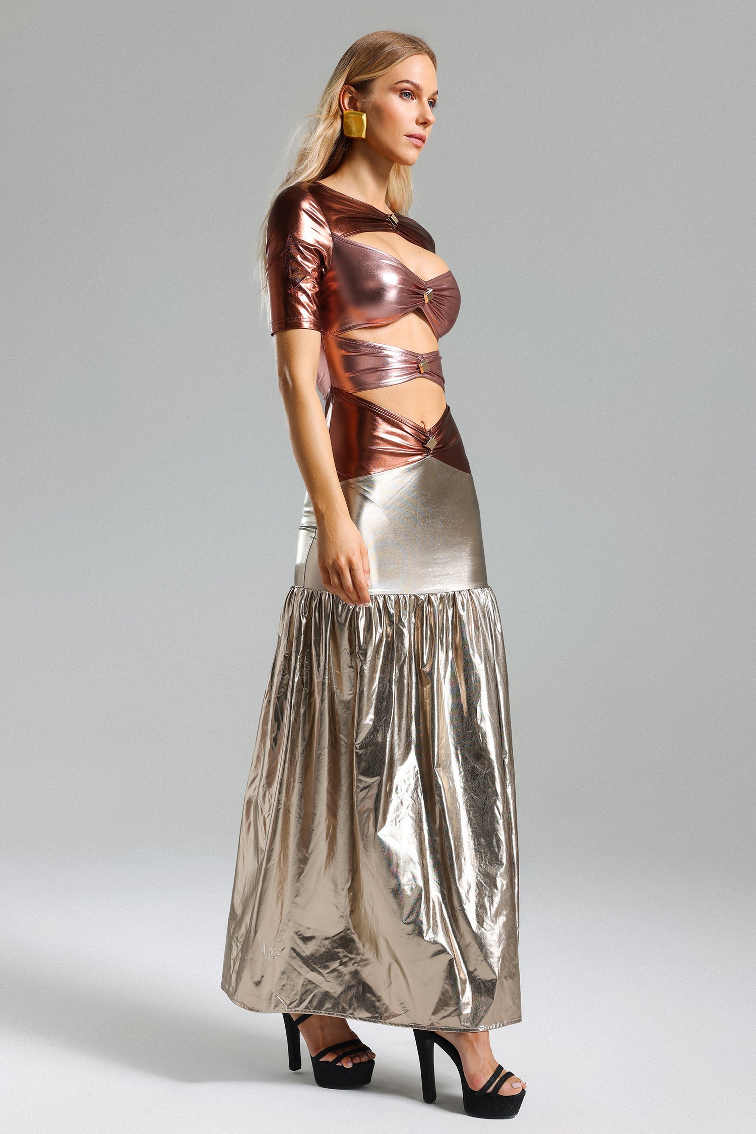 Metallic Cut Out Maxi Dress